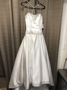 silver satin ball gown