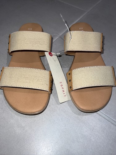 Women Esprit Tan Taupe Stretch Strap Natasha Slide Slip On Sandal Shoes Size 6.5 - Picture 2 of 4