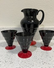 Napoleone Martinuzzi per brocca Venini e 3 bicchieri in vetro di Murano