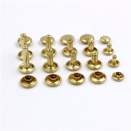 Solid Brass Double Cap Round Rivets Rapid Studs Leather Craft Flat Spike Tack - Picture 5 of 6