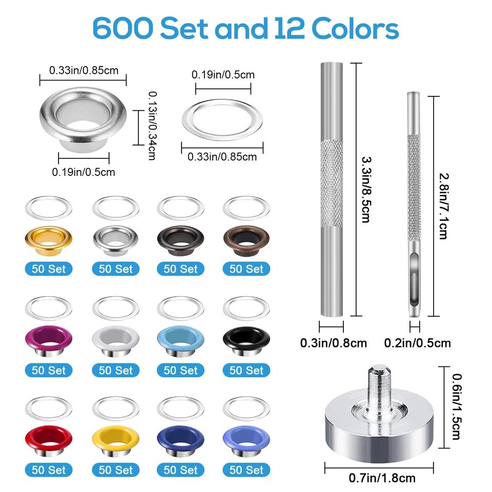 600 Set Grommet Eyelet Snap Button Kit for Leather Craft Shoe Bag with 3PCS Tool - Image 2 of 4