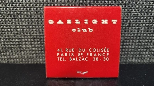 RARE! Vintage The Gaslight Club, Paris, France MATCHBOOK Unstruck