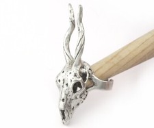 Goat Skull Ring Adjustable Antique silver plated brass (18mm 8US inner size)5228