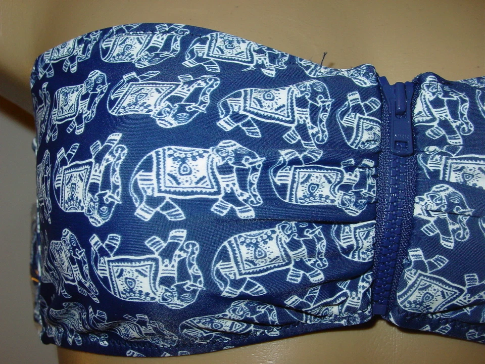 Женщин из под размер большой синий белый Бандо купальник верхний молнии спереди новый - Изображение 2 из 4