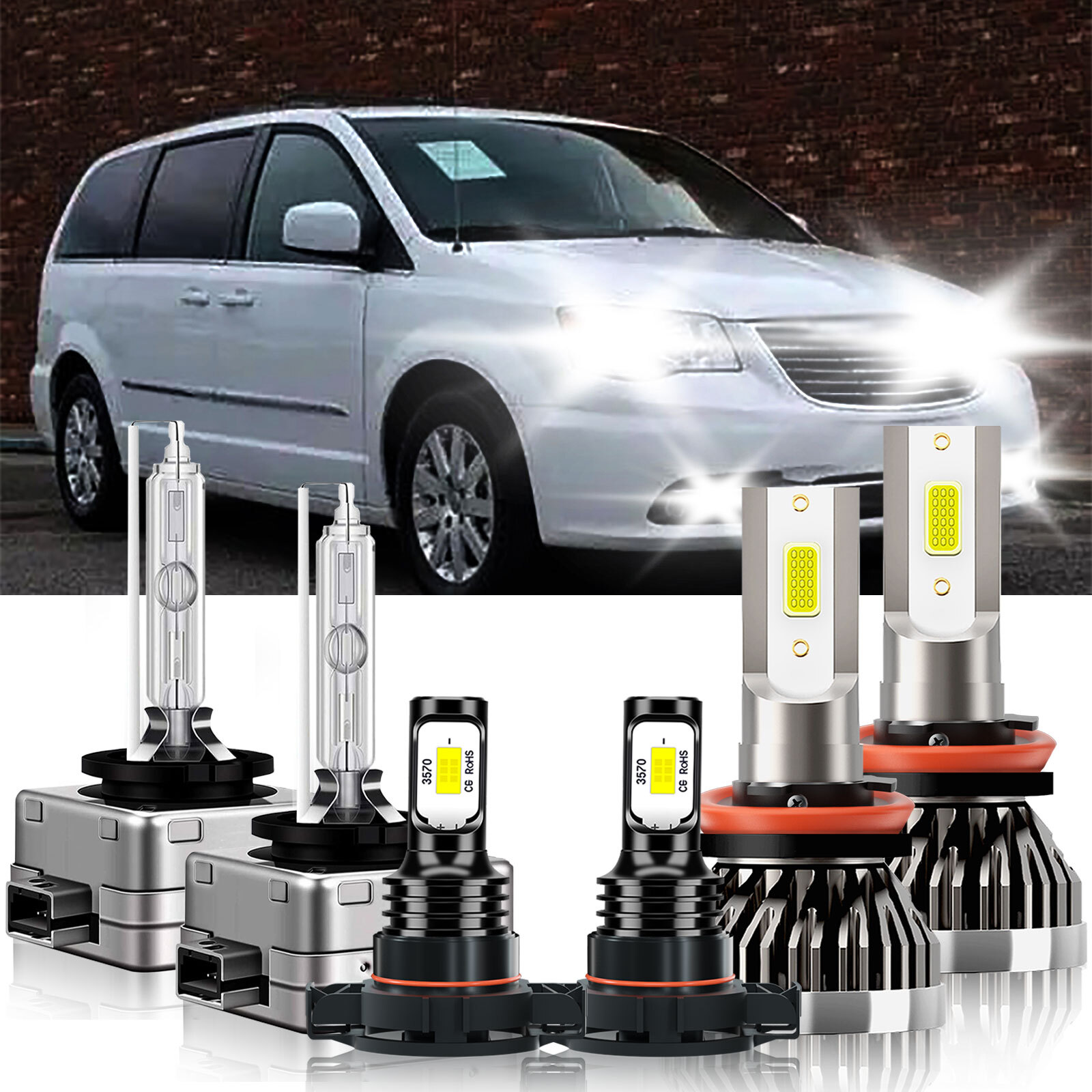 For Chrysler Town & Country 2010-2016 H11 D1S 5202 LED HID Headlight+Fog Light