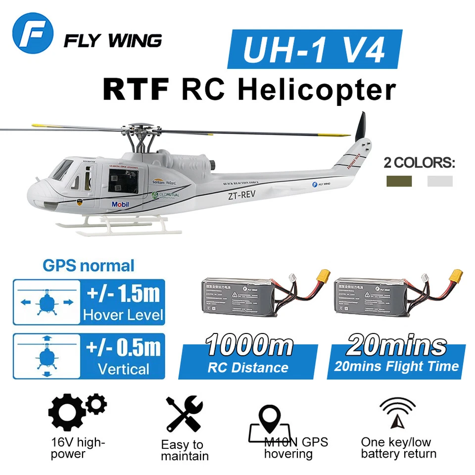 FlyWing UH1 V4 10CH GPS 3D Auto Return Schwebeflug RC RTF Hubschrauber 2 Akkus - Bild 2 von 4
