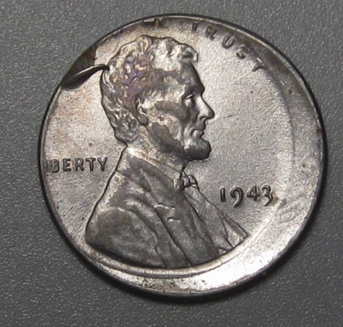 DOUBLE ERROR: BU 1943 Lincoln Steel Penny. FINGER EJECTION & OFF-CENTER.