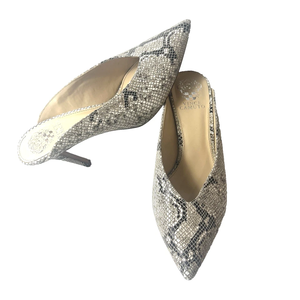 Tacones de aguja de cuero con estampado de piel de serpiente Vince Camuto para mujer talla 9,5 M punta puntiaguda Foto 2 de 4