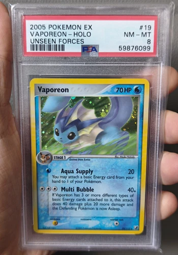Vaporeon Holo Rare 19/115 - PSA 8 (EX Unseen Forces) - Pokémon TCG