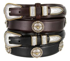 Gold Longhorn Steer Oil Tanned Concho Genuine Leather Western Ranger Belt 42