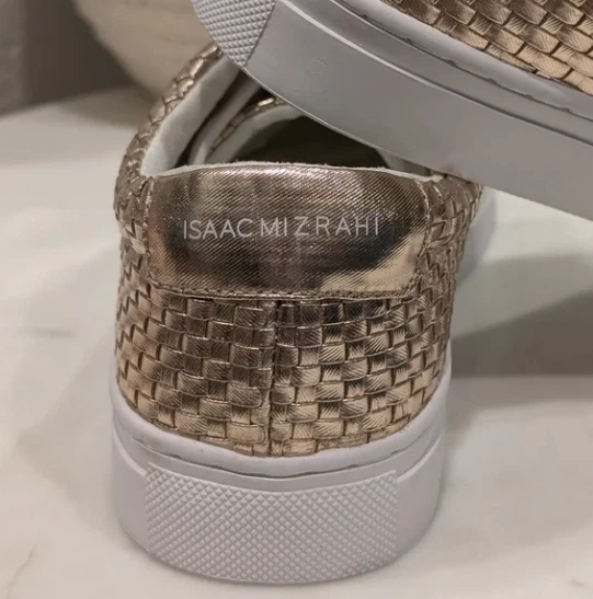 NEW Isaac Mizrahi Sneakers Women's 8.5 Gold Basketweave Statement Wedding Shoes - Image 2 of 4
