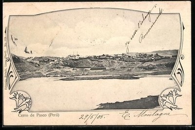 Cerro de Pasco, Panorama, Passepartout, Ansichtskarte 1905 