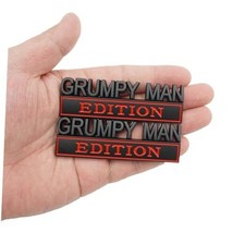 2pcs Metal Grumpy Man Edition Door Tailgate Bumper Emblem Bsdge Black Red