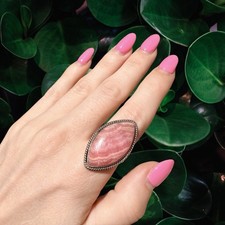 Pink Rhodochrosite Ring 925 Sterling Silver Large Stone Size 8.5 Southwest Style