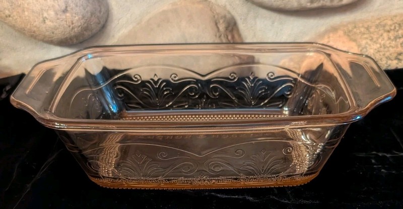 Vintage 90's Anchor Hocking Laurel Embossed Rosewater Pink Glass Loaf Pan