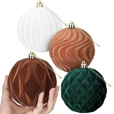 4 Pcs 4 Inch Large Velvet Christmas Ball Ornaments Vintage Christmas Plastic ...