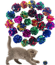 20 Pcs Cat Crinkle Toy Ball 2.5Inch Mylar Cat Pounce Chase Toys Colorful Paper B