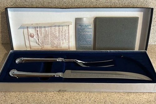 Towle Sterling Silver Fork (10 Inch) Knife (14 Inch) Carving Set. Weight 10 oz.