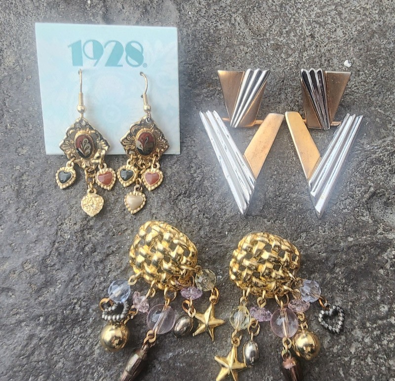 Vintage "1928" Pierced Earrings And 1 Stamped "MWS" An 1 Other. 3 Pairs