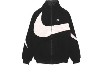 Nike Big Swoosh Logo Sherpa Fleece Warm Stand-Collar Jacket
