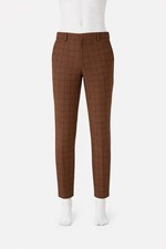 Men's Plaid Printed Slim Fit Flat Front Business Dress Pants