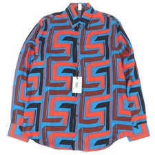 NWT Gianni Versace 90s Vintage Geometric Greek Key Silk Shirt Size 52 Archival