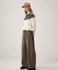 Rokh Barrel Leg Painter Pants M Brown Wide Leg Cotton Blend