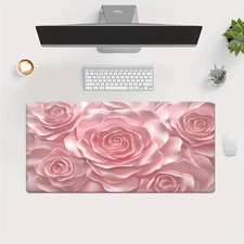 40*90cm XXL Pink Rose Floral Desk Pad - Non-Slip Rubber Base, Large Gaming & Off