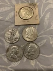Walking Liberty Franklin Half Dollars Lot Of 5, 90% Silver US Coins 1943 - 1964