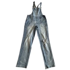 Arizona Jean Co Mens L Distressed Blue Denim Bib Overalls 34x29