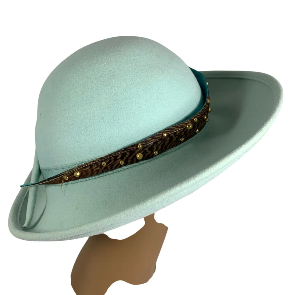 Bollman 'Excello' Lana Pura Mujer Bretón Sombrero Pluma Banda Espuma Verde Mr John Foto 3 de 4