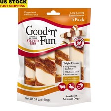 Triple Flavor Stuffed Ribs Rawhide Chews Medium Dogs Beef Duck Chicken 4 Count