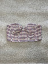Zara Women Purple And Pink Tweed Corset Crop Top