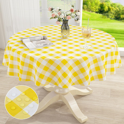 Round Waterproof Vinyl Table Cloth, Buffalo Flannel Backed Tablecloth, Wipeab...
