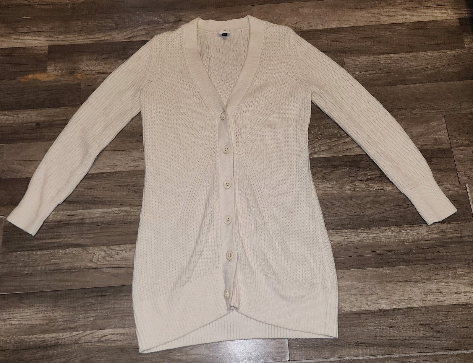 Cabi Solid Ivory Ribbed Texture Cotton Blend Long… - image 2