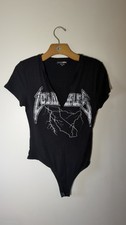 Fashion Nova Women's Black Bodysuit Size L Short Sleeve Stretch