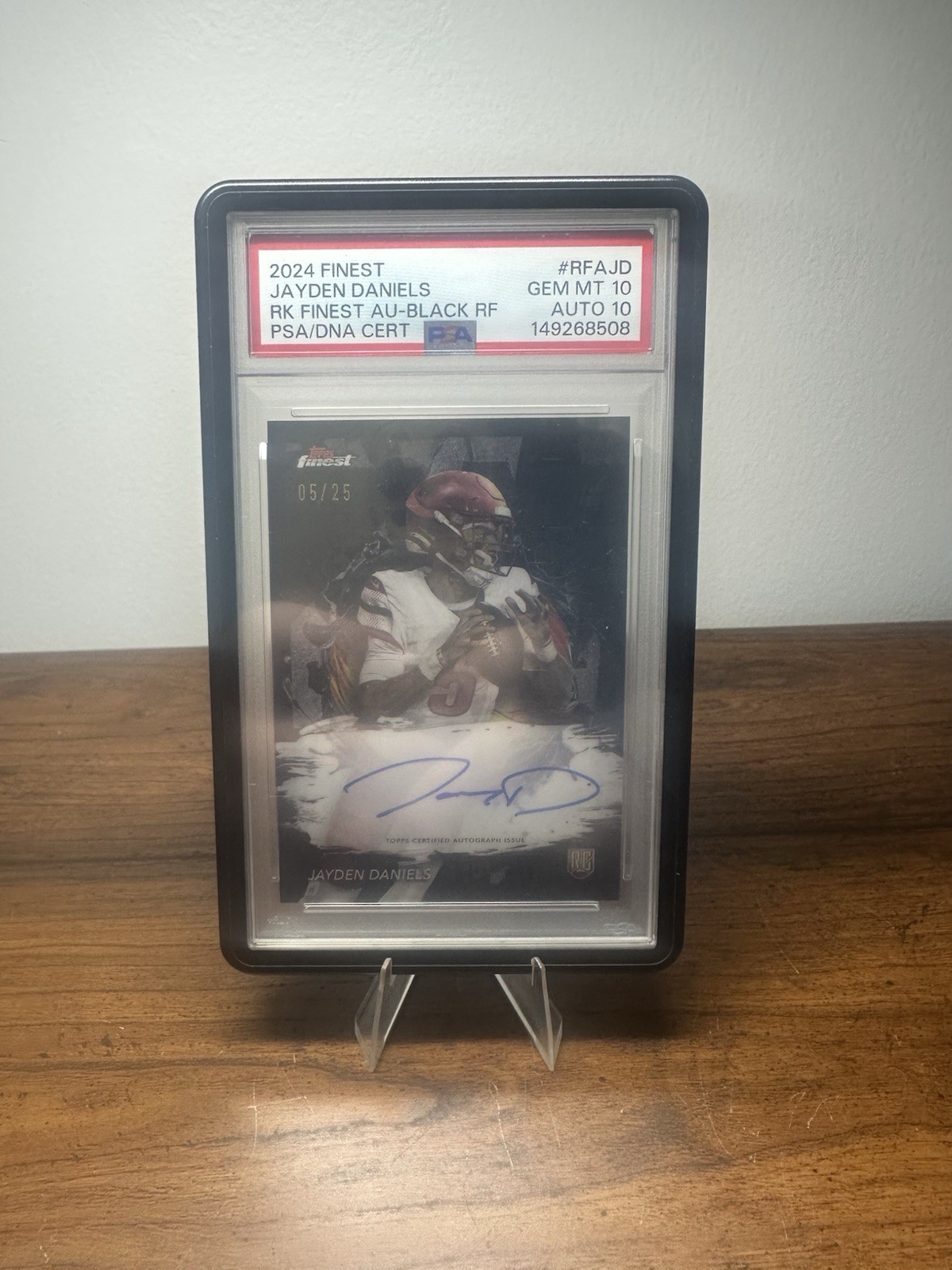 Jayden Daniels Topps Rookie Finest True Black /25 Jersey # Match PSA 10 Auto 10