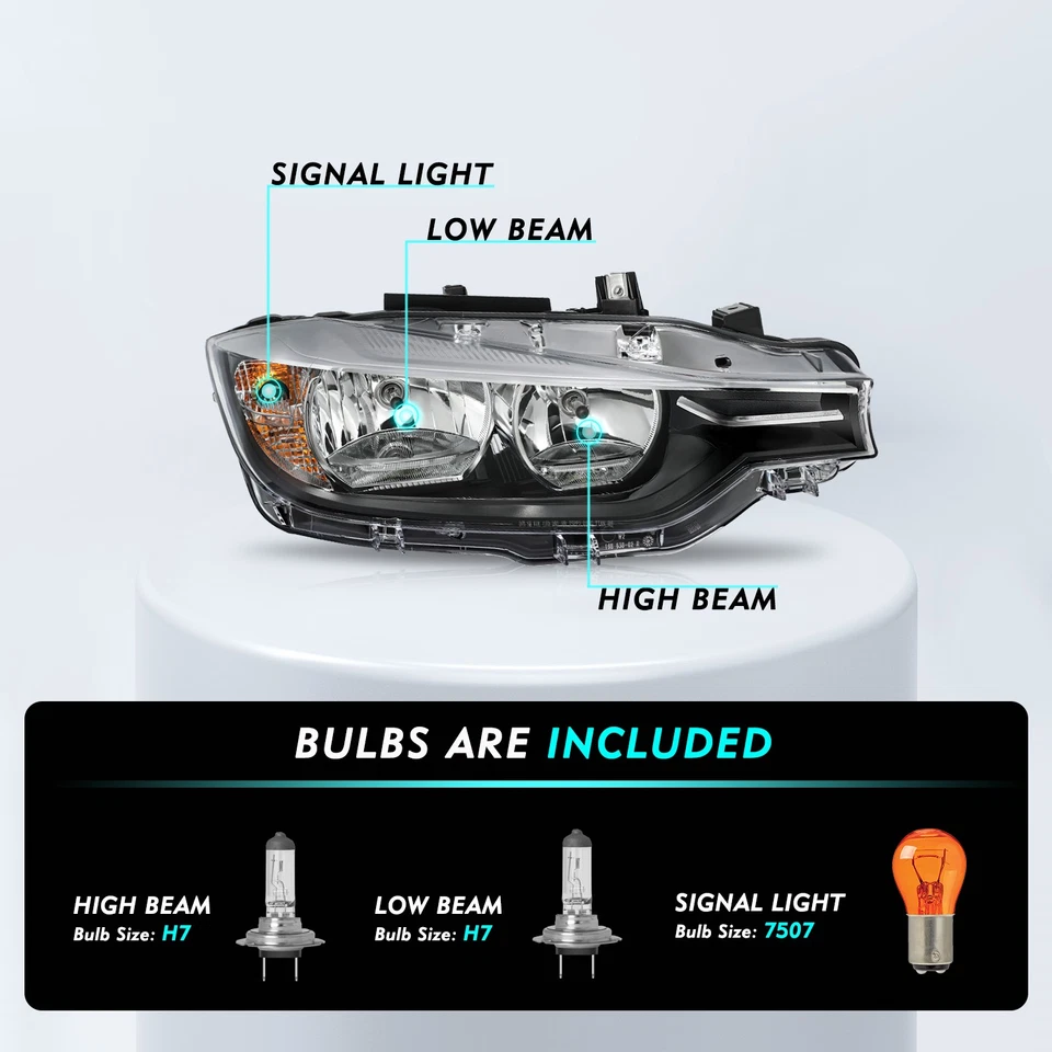Faro halógeno negro lado derecho del pasajero para BMW serie 3 F35 2016-2018 Foto 3 de 4