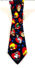 Looney Tunes Mania 100 Silk Tie Warner Brothers 1994 Wylie Coyote Bugs Bunny