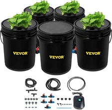 VEVOR DWC Hydroponic System 5 Gallon 5 Buckets Deep Water Culture Growing Bucket