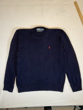 Polo Ralph Lauren Sweater Men Large Blue Cotton Crewneck Pullover Red Pony
