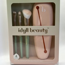 4-Piece Travel Makeup Brush Set w/Carrying Case, Vegan/Crulty-free Face-Eye-Lip