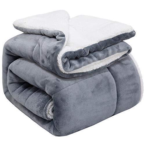 Grey Sherpa Fleece Blanket Size Fuzzy Plush Flannel Blanket for Queen Gray