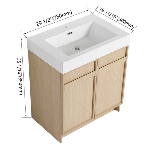 30" Plywood Freestanding Bathroom Vanity Cabinet with White Resin Sink and Doors - Picture 13 of 15