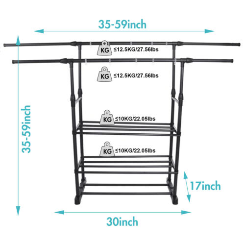 Heavy Duty Clothing Garment Rack Rolling Clothes Organizer Double Rails Hanging - Picture 2 of 12