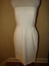 J. CREW WHITE STRAPLESS DOILEY CUTOUT POCKET ACCENT WIGGLE SUNDRESS SIZE 2