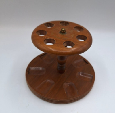 Vintage 7 Slot Weekly Solid Oak Wooden Tobacco Pipe Holder Rack Stand