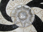 Art Mosaic Serving Platter Ceramic Metallic Black White Swirl Silver Flower — photo 2