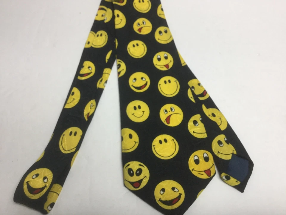 Corbata emoji cara sonriente profesor novedad seda hecha a mano renacimiento Foto 3 de 4