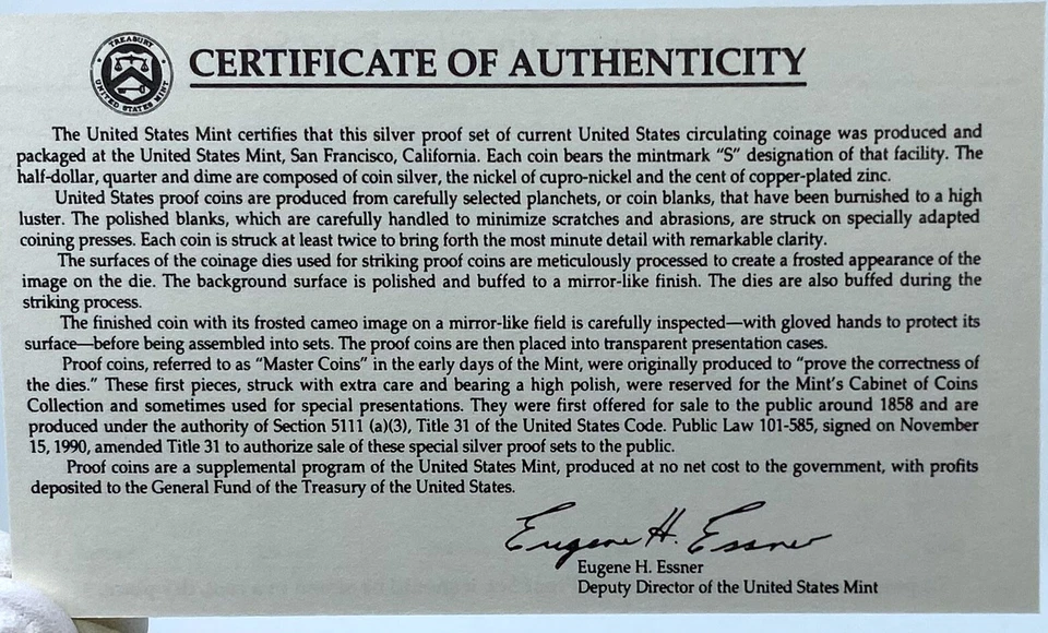 1992 S United States of America US Mint PROOF COINS Set w SILVER TYPES i121205 - Image 3 of 4